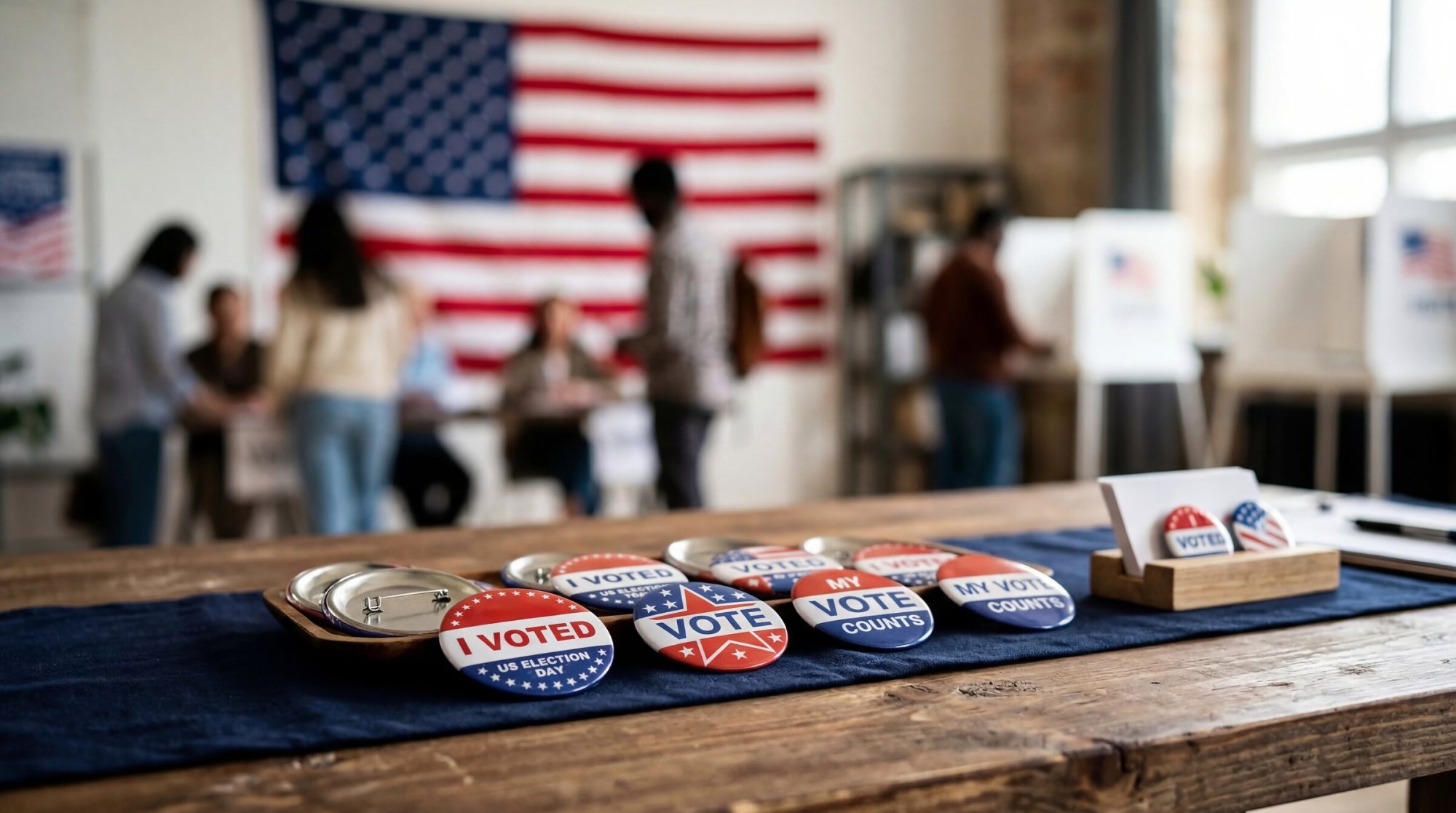 I Voted buttons at an election event